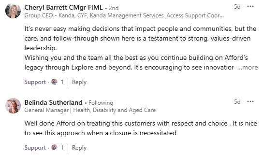 LinkedIn responses to post by CEO Jo Toohey's